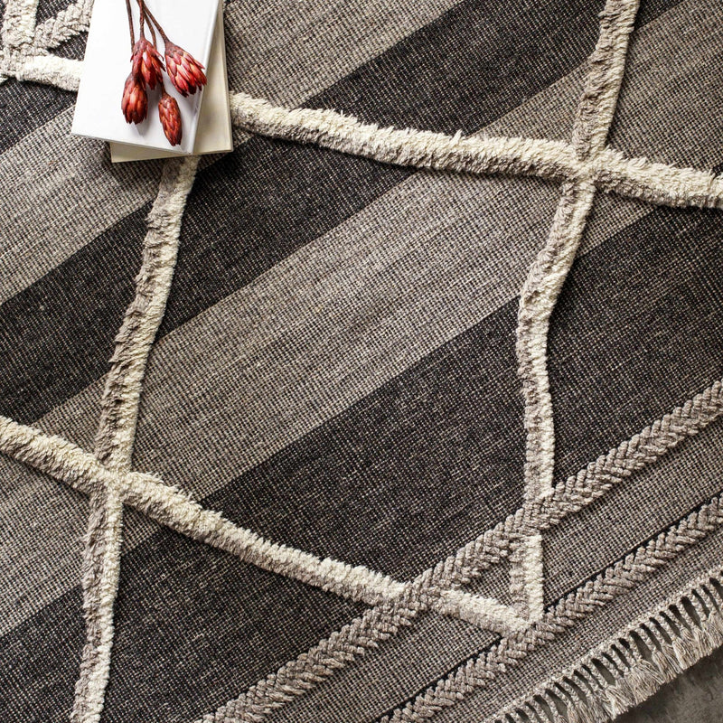 Modern Geometric Hand knotted Ivory, Charcoal and Beige Texture Wool Area Rug - The Rug Decor