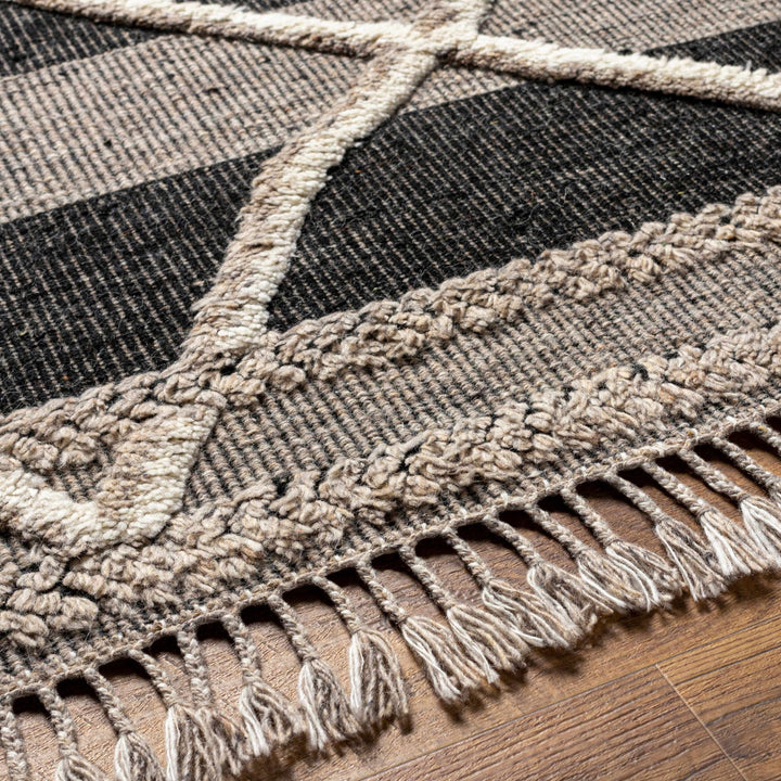 Modern Geometric Hand knotted Ivory, Charcoal and Beige Texture Wool Area Rug - The Rug Decor