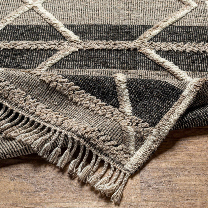 Modern Geometric Hand knotted Ivory, Charcoal and Beige Texture Wool Area Rug - The Rug Decor