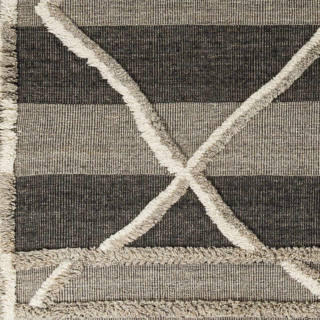 Modern Geometric Hand knotted Ivory, Charcoal and Beige Texture Wool Area Rug - The Rug Decor