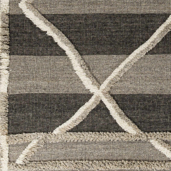 Modern Geometric Hand knotted Ivory, Charcoal and Beige Texture Wool Area Rug - The Rug Decor