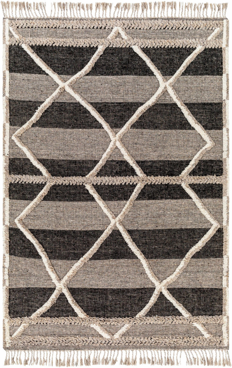 Modern Geometric Hand knotted Ivory, Charcoal and Beige Texture Wool Area Rug - The Rug Decor
