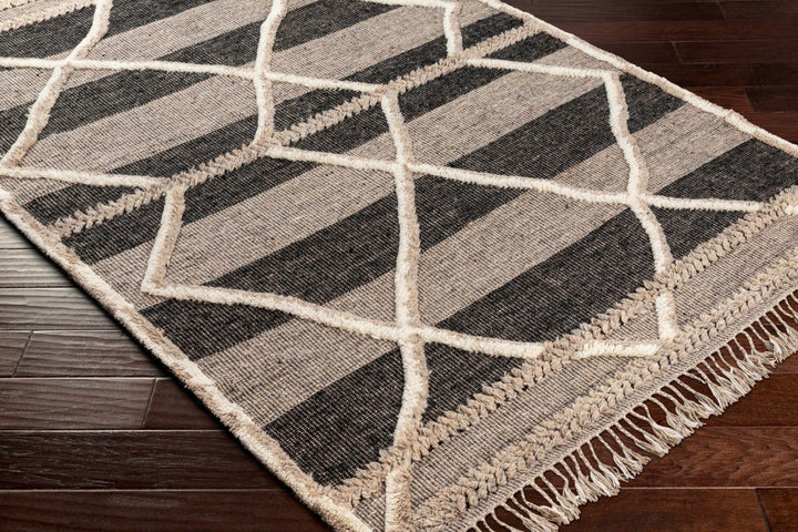 Modern Geometric Hand knotted Ivory, Charcoal and Beige Texture Wool Area Rug - The Rug Decor