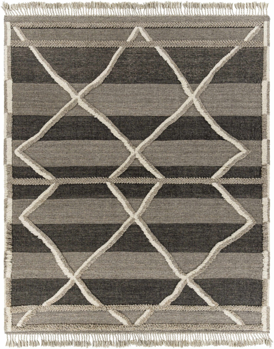 Modern Geometric Hand knotted Ivory, Charcoal and Beige Texture Wool Area Rug - The Rug Decor