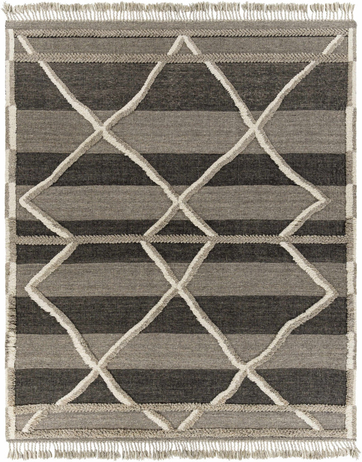 Modern Geometric Hand knotted Ivory, Charcoal and Beige Texture Wool Area Rug - The Rug Decor