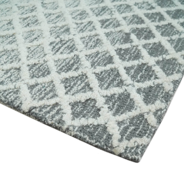 Modern Geometric Ivory and Charcoal Abstract Hand Tufted 2x3, 3x5, 5x8, 6x9, 8x10 and 9x12 Natural Wool Area Rug | UL53 - The Rug Decor