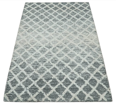 Modern Geometric Ivory and Charcoal Abstract Hand Tufted 2x3, 3x5, 5x8, 6x9, 8x10 and 9x12 Natural Wool Area Rug | UL53 - The Rug Decor