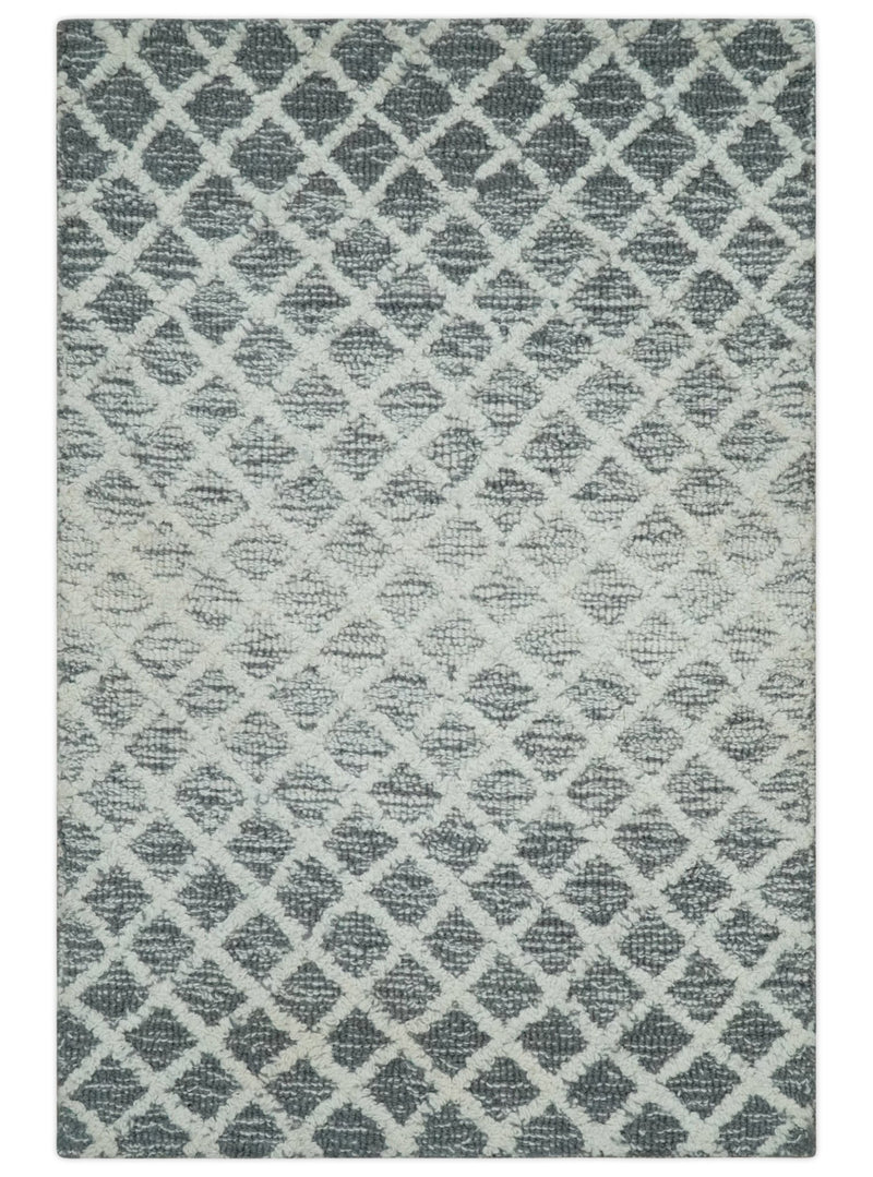 Modern Geometric Ivory and Charcoal Abstract Hand Tufted 2x3, 3x5, 5x8, 6x9, 8x10 and 9x12 Natural Wool Area Rug | UL53 - The Rug Decor