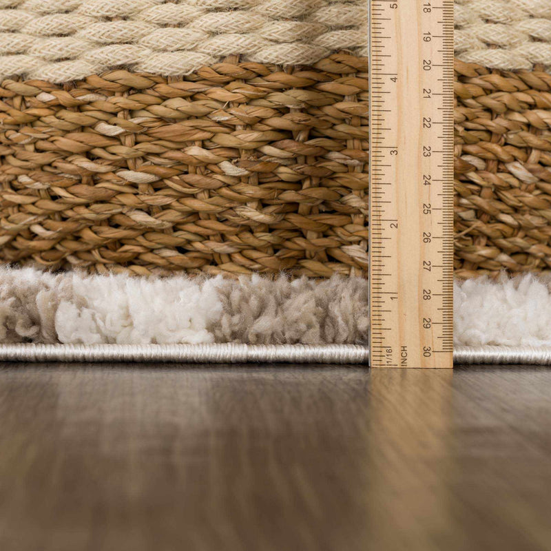 Modern Geometric Light brown and white Machine woven Plush wool area rug - The Rug Decor
