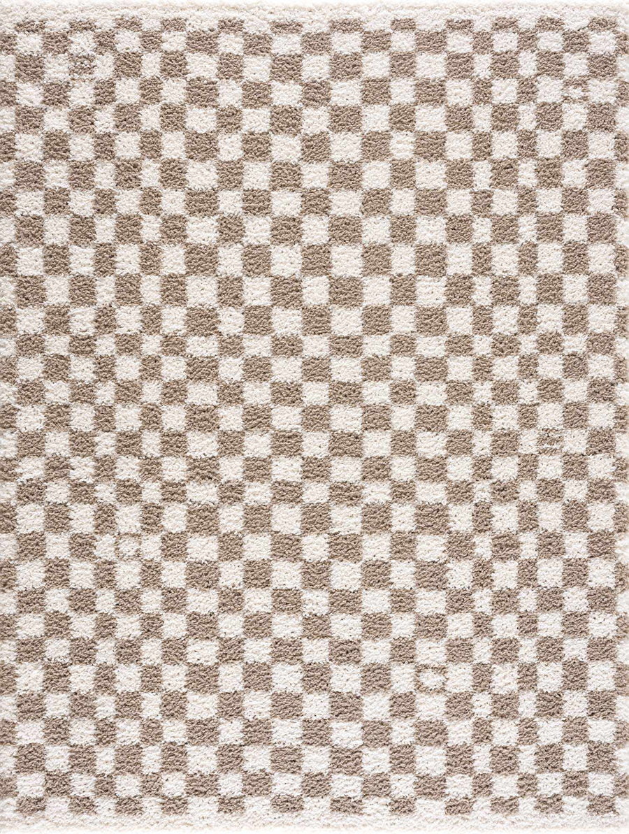 Modern Geometric Light brown and white Machine woven Plush wool area rug - The Rug Decor