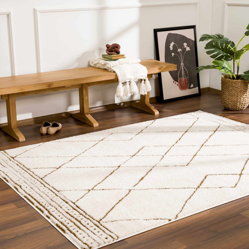 Modern Geometric rose cream, Brown Machine woven woolen area rug - The Rug Decor