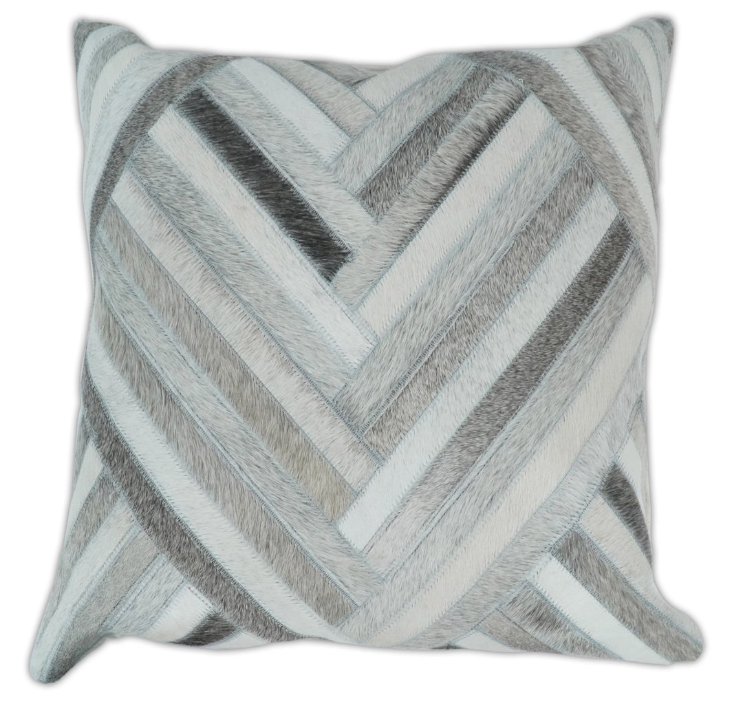 Modern Geometric Silver and Ivory Striped Genuine leather Pillow, Cushion | PL18 - The Rug Decor