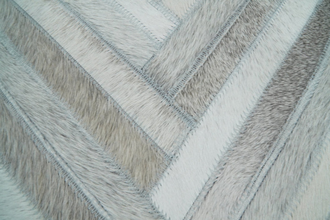 Modern Geometric Silver and Ivory Striped Genuine leather Pillow, Cushion | PL18 - The Rug Decor