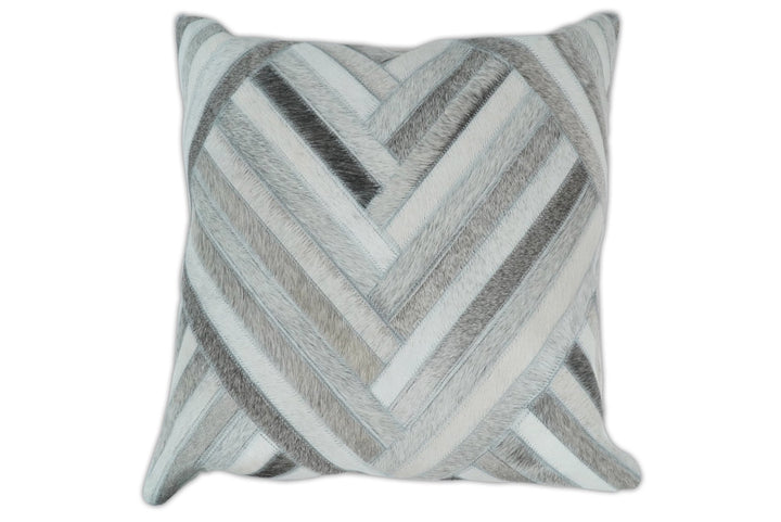 Modern Geometric Silver and Ivory Striped Genuine leather Pillow, Cushion | PL18 - The Rug Decor