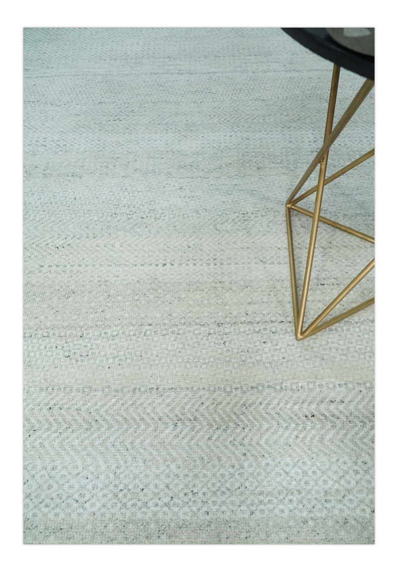 Modern Geometric Trellis Scandinavian 8x10 Hand Knotted Silver, Ivory and Gray Wool Area Rug | TRDCP955810 - The Rug Decor