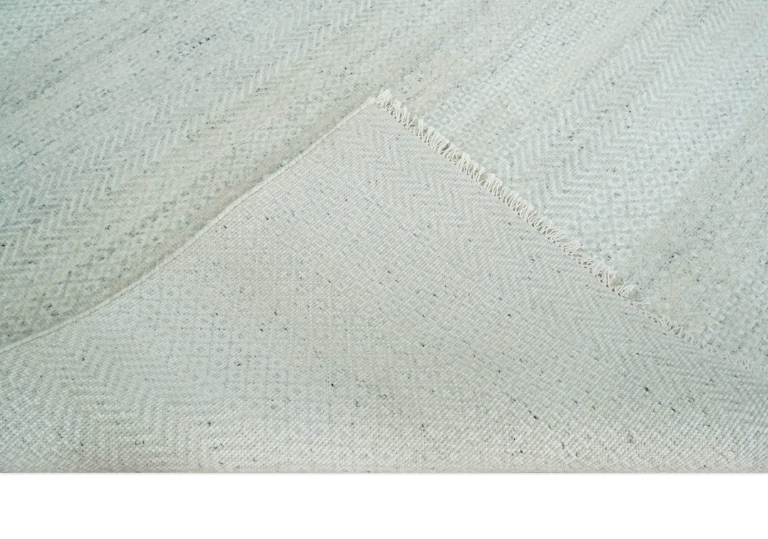Modern Geometric Trellis Scandinavian 8x10 Hand Knotted Silver, Ivory and Gray Wool Area Rug | TRDCP955810 - The Rug Decor