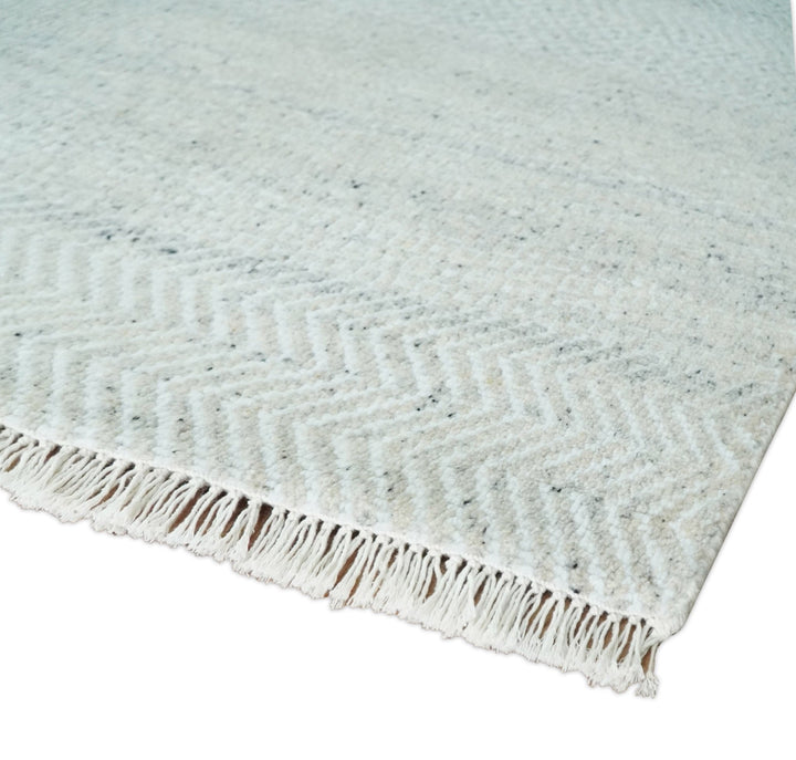 Modern Geometric Trellis Scandinavian 8x10 Hand Knotted Silver, Ivory and Gray Wool Area Rug | TRDCP955810 - The Rug Decor