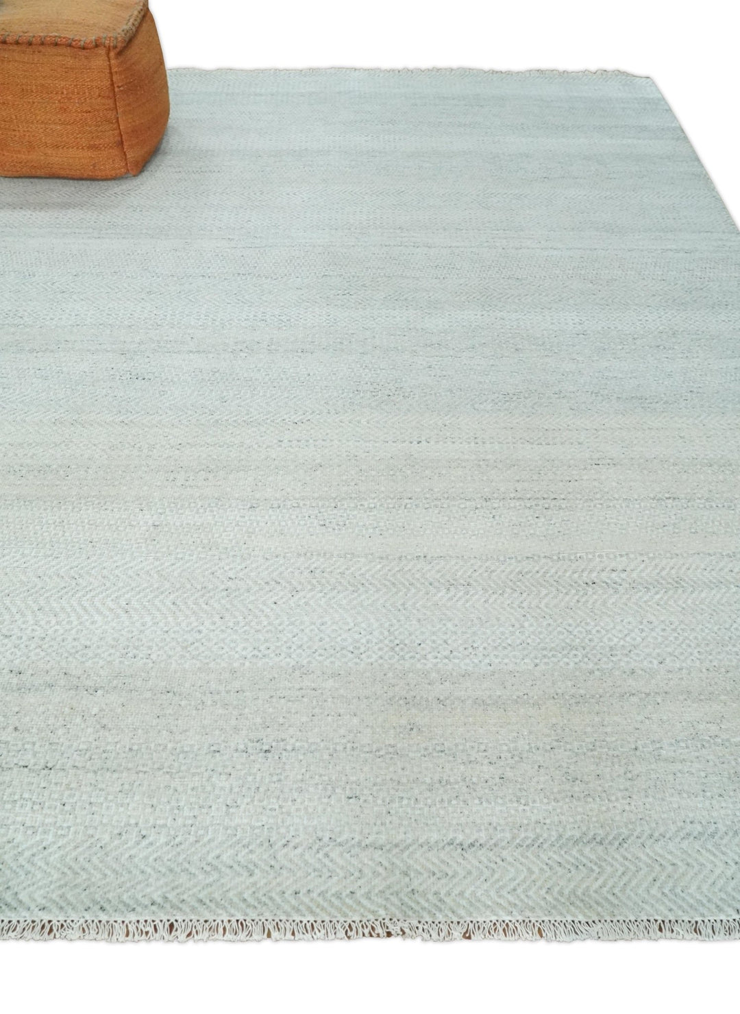 Modern Geometric Trellis Scandinavian 8x10 Hand Knotted Silver, Ivory and Gray Wool Area Rug | TRDCP955810 - The Rug Decor