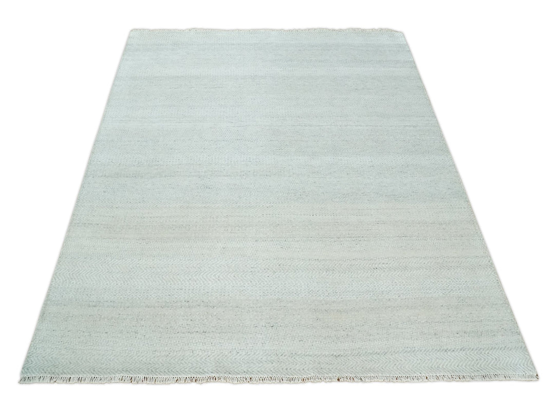Modern Geometric Trellis Scandinavian 8x10 Hand Knotted Silver, Ivory and Gray Wool Area Rug | TRDCP955810 - The Rug Decor