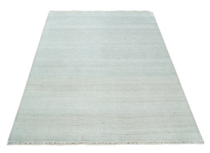 Modern Geometric Trellis Scandinavian 8x10 Hand Knotted Silver, Ivory and Gray Wool Area Rug | TRDCP955810 - The Rug Decor