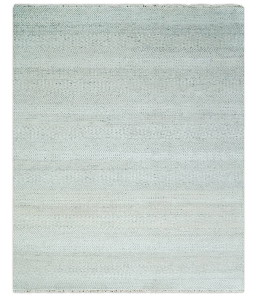 Modern Geometric Trellis Scandinavian 8x10 Hand Knotted Silver, Ivory and Gray Wool Area Rug | TRDCP955810 - The Rug Decor