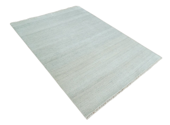 Modern Geometric Trellis Scandinavian 8x10 Hand Knotted Silver, Ivory and Gray Wool Area Rug | TRDCP955810 - The Rug Decor