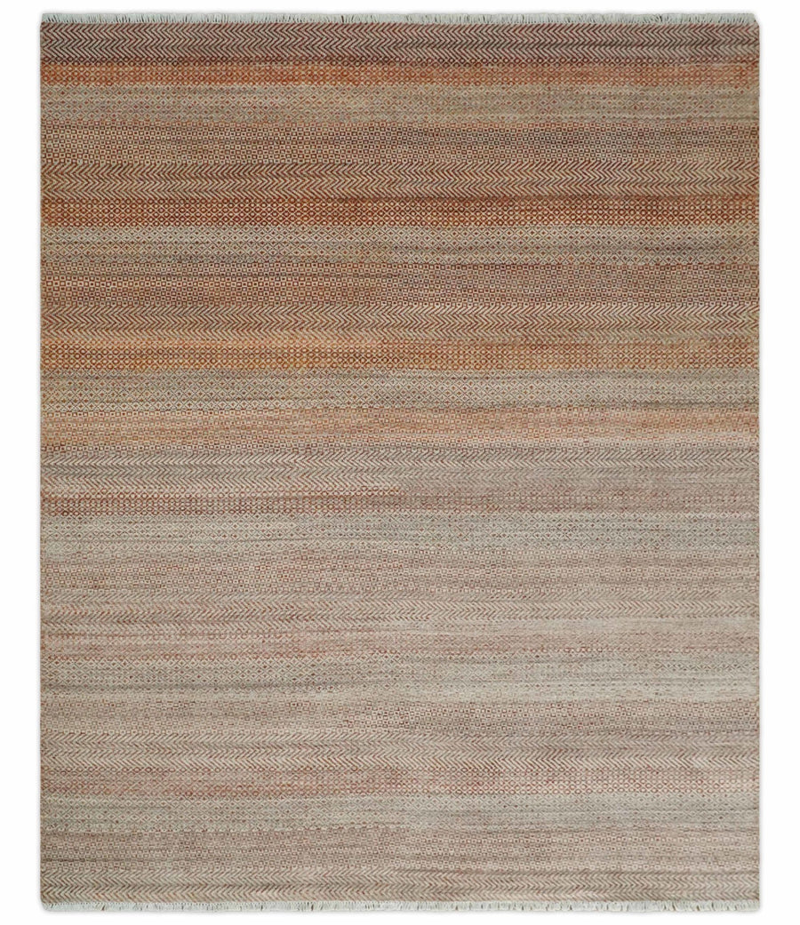 Modern Geometric Trellis Scandinavian Hand Knotted 8x10 Rust, Ivory and Gray Wool Area Rug | TRDCP940810 - The Rug Decor