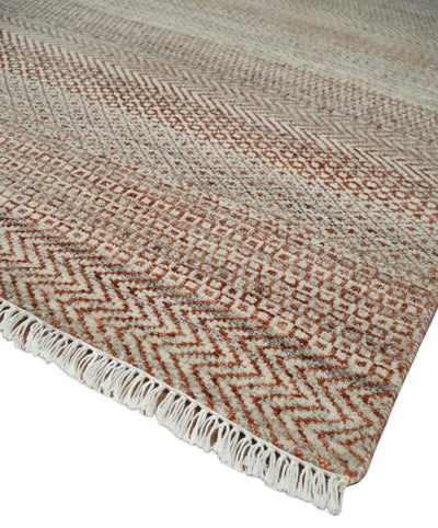 Modern Geometric Trellis Scandinavian Hand Knotted 8x10 Rust, Ivory and Gray Wool Area Rug | TRDCP940810 - The Rug Decor