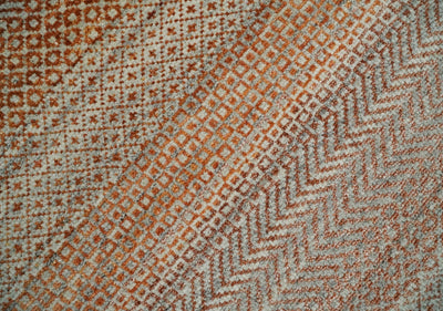 Modern Geometric Trellis Scandinavian Hand Knotted 8x10 Rust, Ivory and Gray Wool Area Rug | TRDCP940810 - The Rug Decor