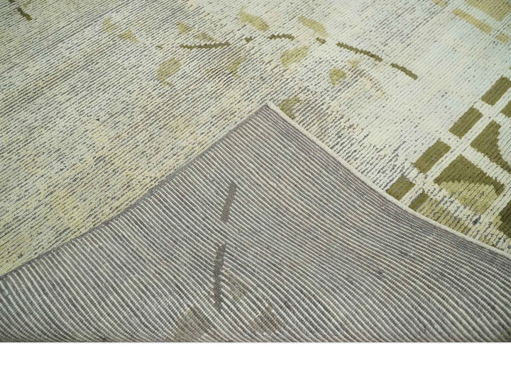 Modern Geometrical 4.6x6.6 Olive, Ivory and Charcoal Floral Hand Knotted Wool and Silk Area Rug - The Rug Decor