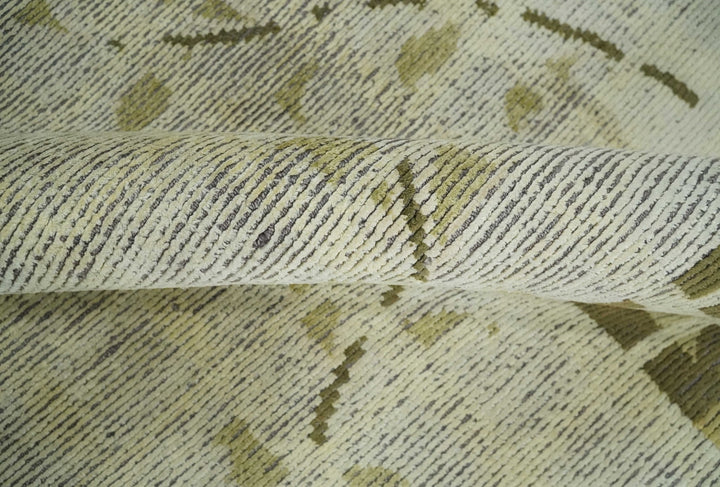 Modern Geometrical 4.6x6.6 Olive, Ivory and Charcoal Floral Hand Knotted Wool and Silk Area Rug - The Rug Decor