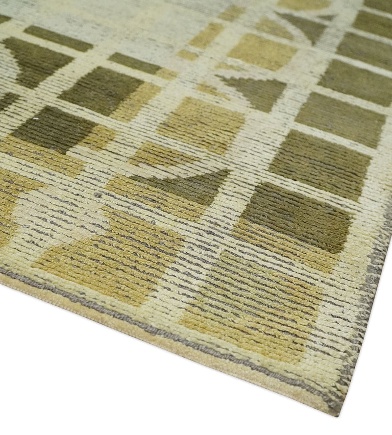 Modern Geometrical 4.6x6.6 Olive, Ivory and Charcoal Floral Hand Knotted Wool and Silk Area Rug - The Rug Decor