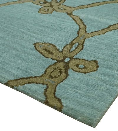 Modern Geometrical Aqua, Camel and Charcoal 6x9 Hand loom Wool and Art Silk Area Rug - The Rug Decor