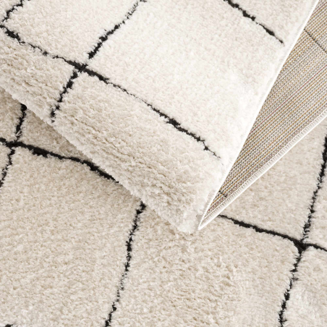 Modern Geometrical Beige and Black High Pile Area Rug - The Rug Decor