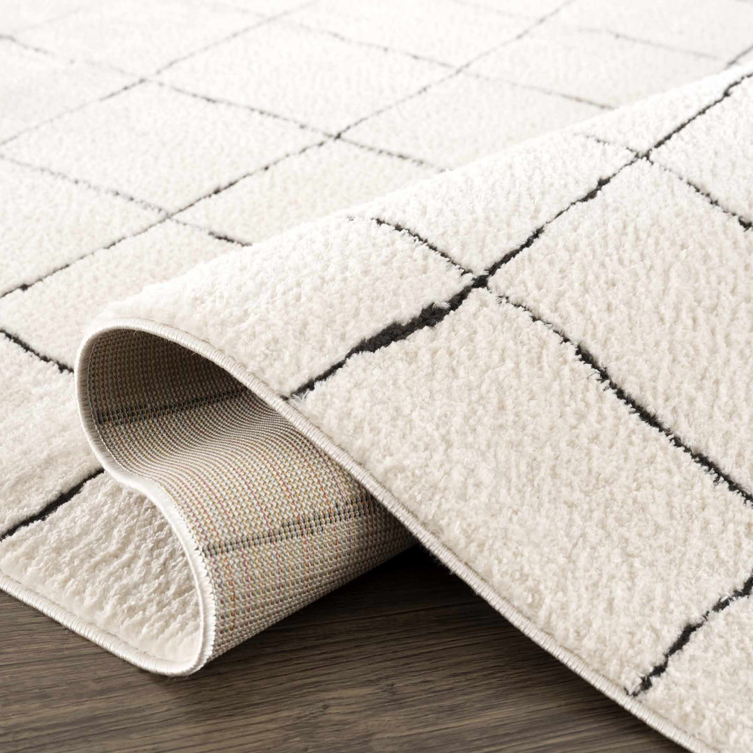 Modern Geometrical Beige and Black High Pile Area Rug - The Rug Decor