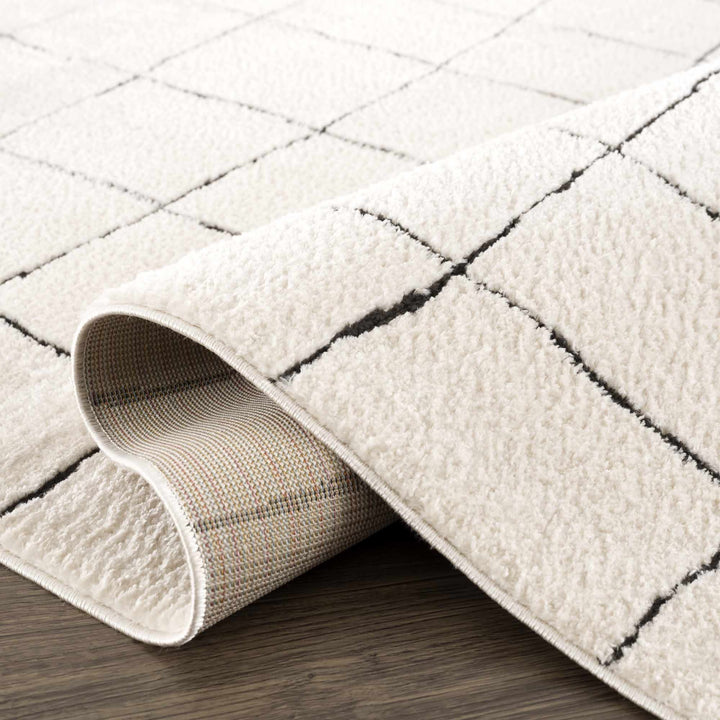 Modern Geometrical Beige and Black High Pile Area Rug - The Rug Decor