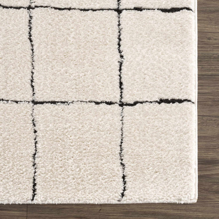Modern Geometrical Beige and Black High Pile Area Rug - The Rug Decor