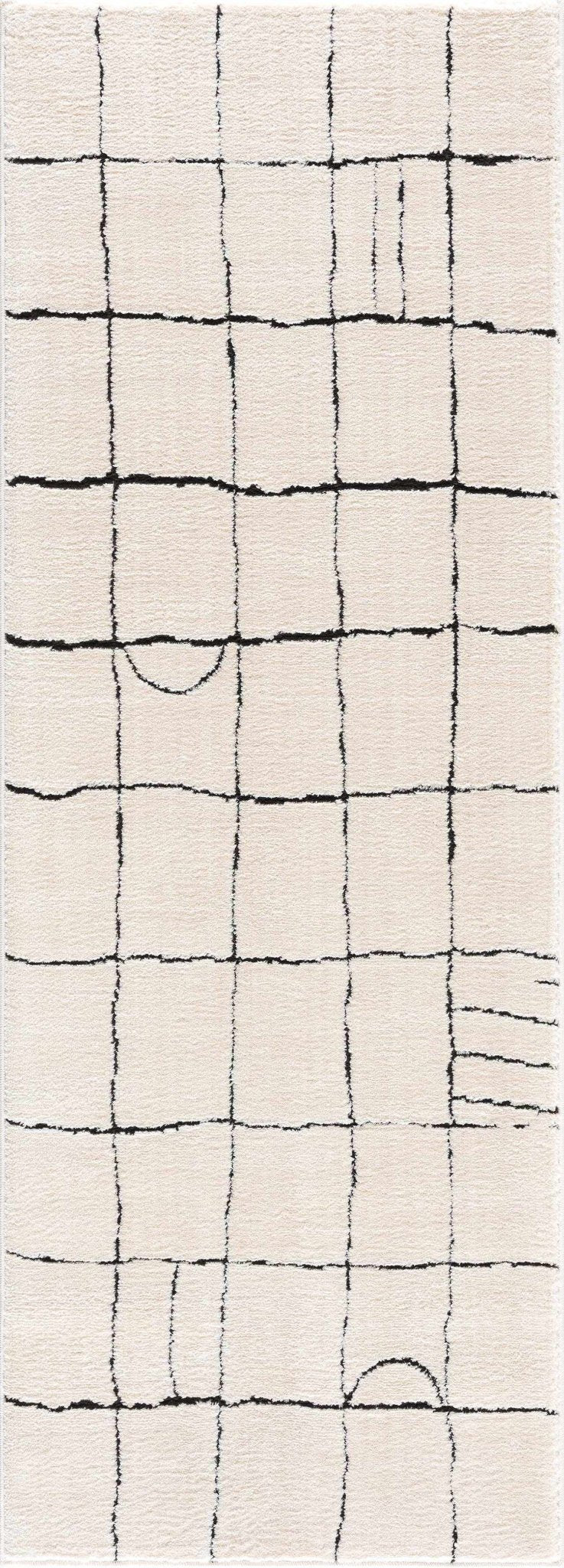Modern Geometrical Beige and Black High Pile Area Rug - The Rug Decor