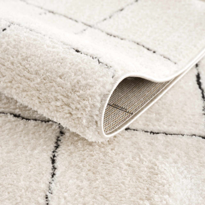Modern Geometrical Beige and Black High Pile Area Rug - The Rug Decor