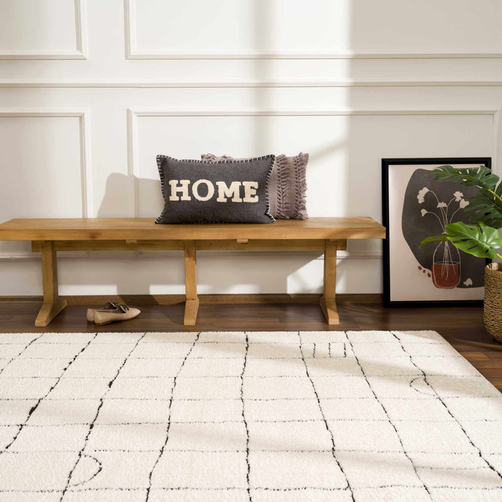 Modern Geometrical Beige and Black High Pile Area Rug - The Rug Decor