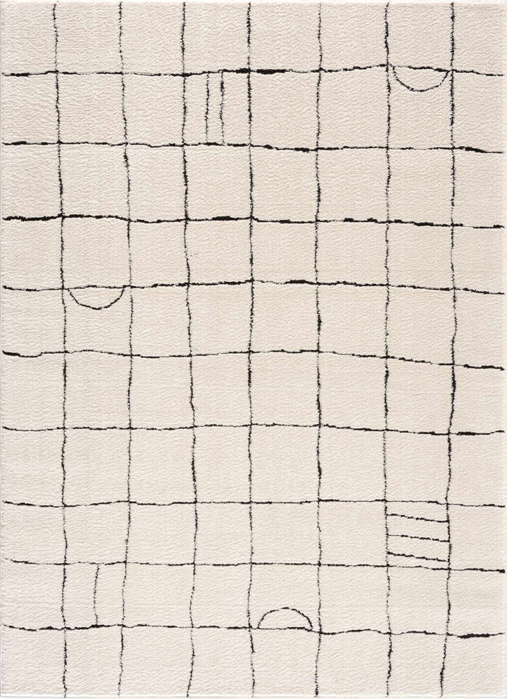 Modern Geometrical Beige and Black High Pile Area Rug - The Rug Decor