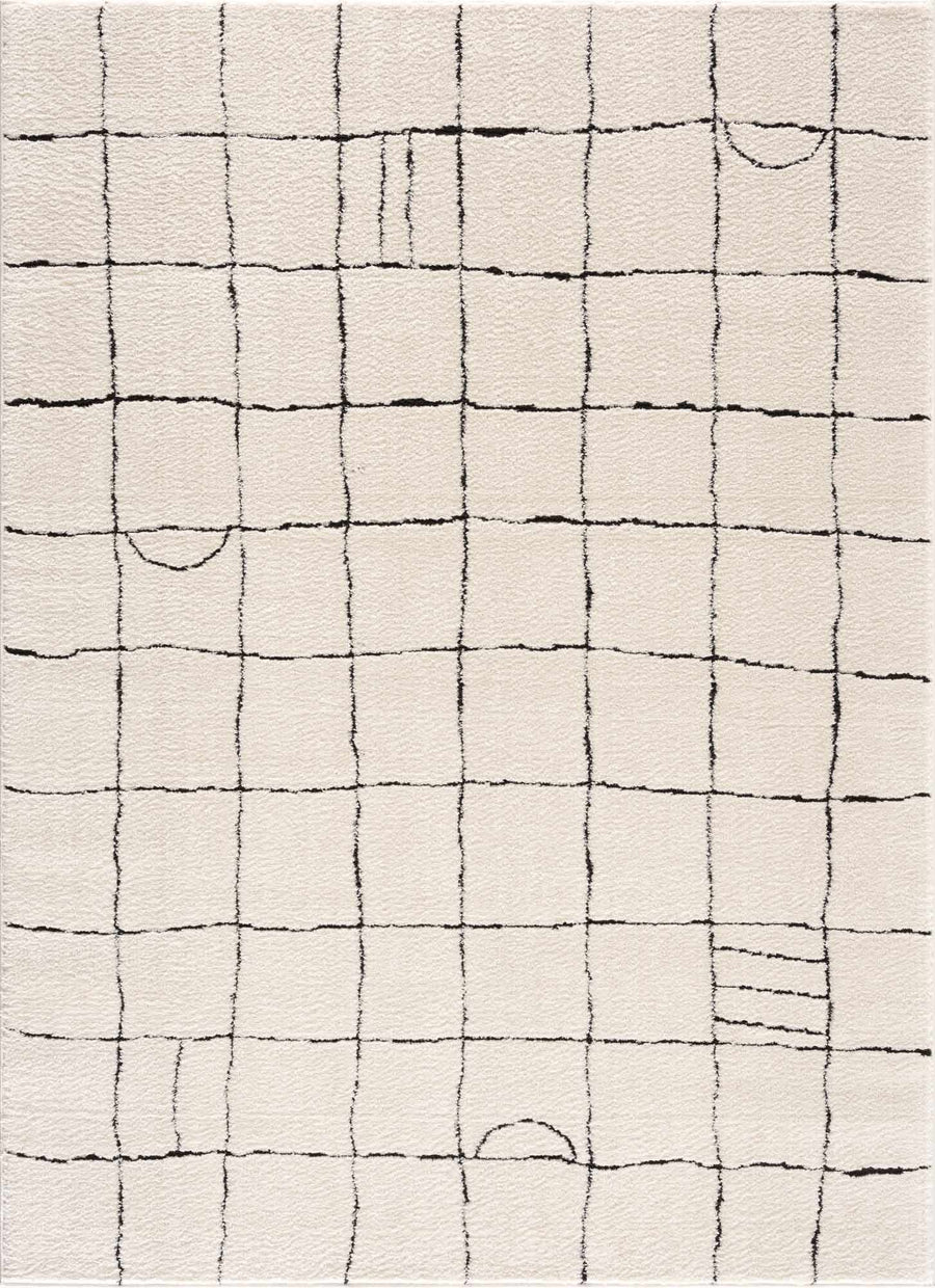 Modern Geometrical Beige and Black High Pile Area Rug - The Rug Decor