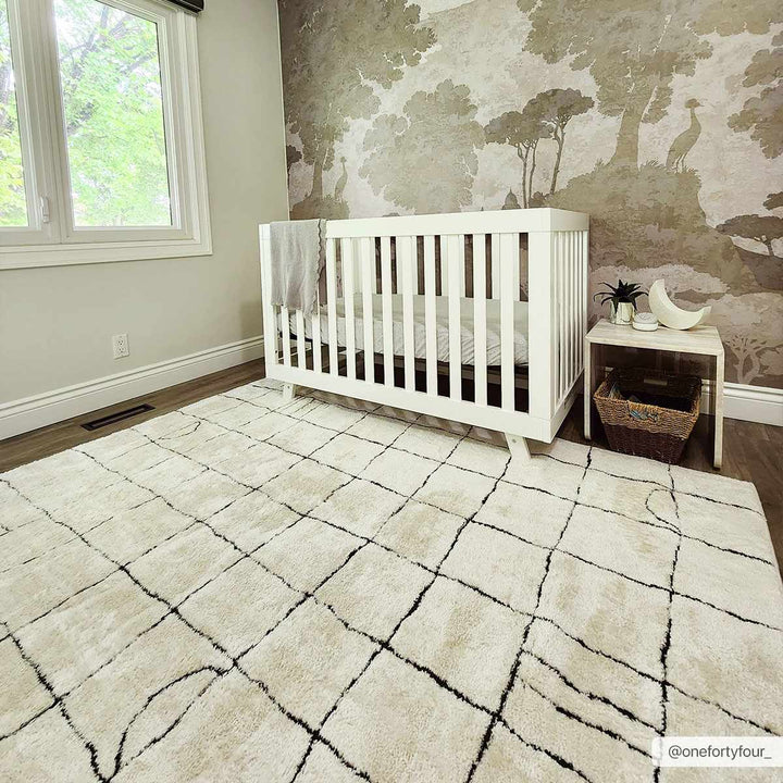 Modern Geometrical Beige and Black High Pile Area Rug - The Rug Decor