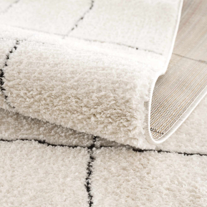 Modern Geometrical Beige and Black High Pile Area Rug - The Rug Decor