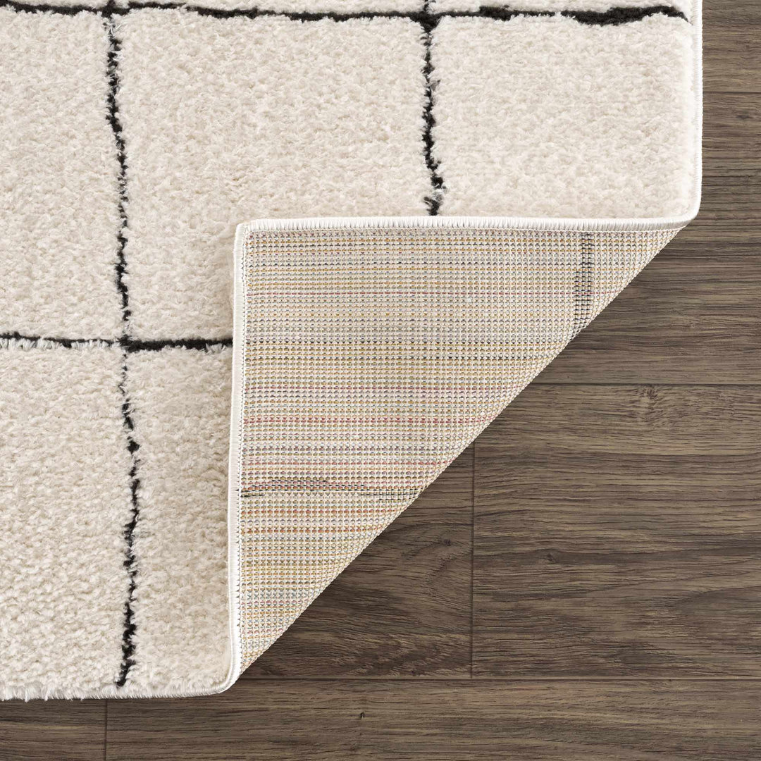 Modern Geometrical Beige and Black High Pile Area Rug - The Rug Decor