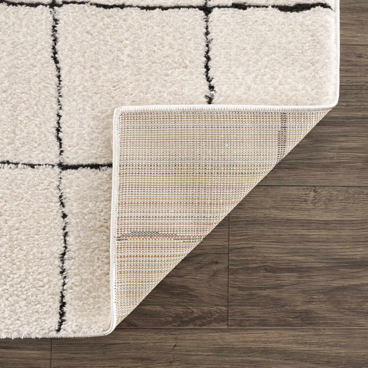 Modern Geometrical Beige and Black High Pile Area Rug - The Rug Decor