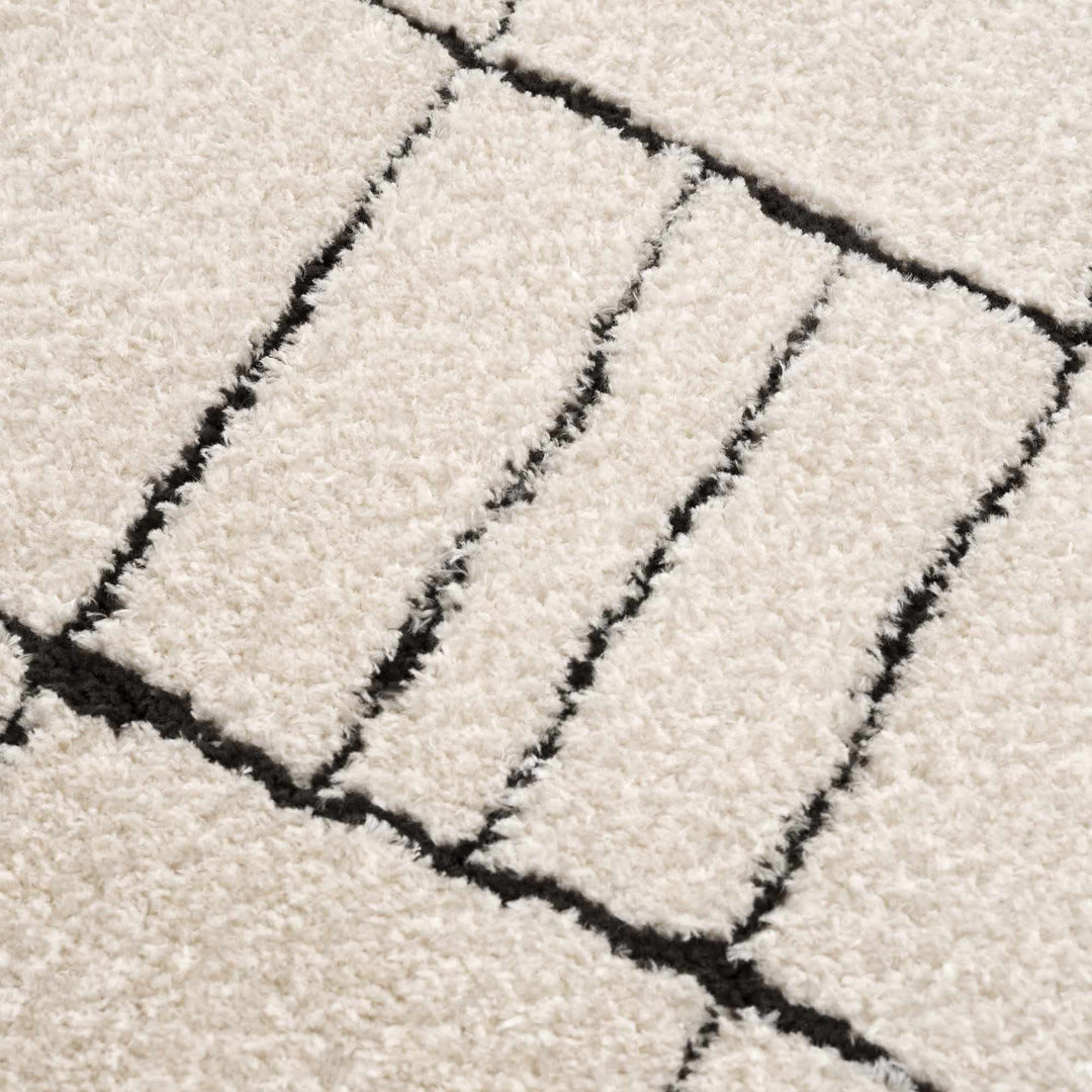 Modern Geometrical Beige and Black High Pile Area Rug - The Rug Decor