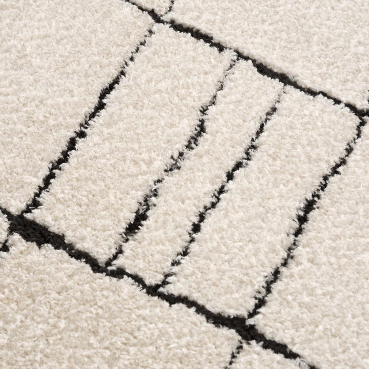 Modern Geometrical Beige and Black High Pile Area Rug - The Rug Decor