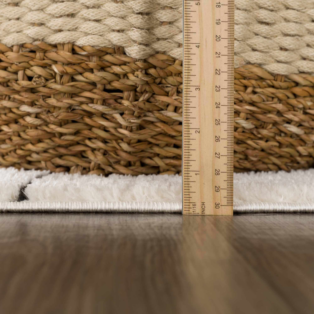 Modern Geometrical Beige and Black High Pile Area Rug - The Rug Decor