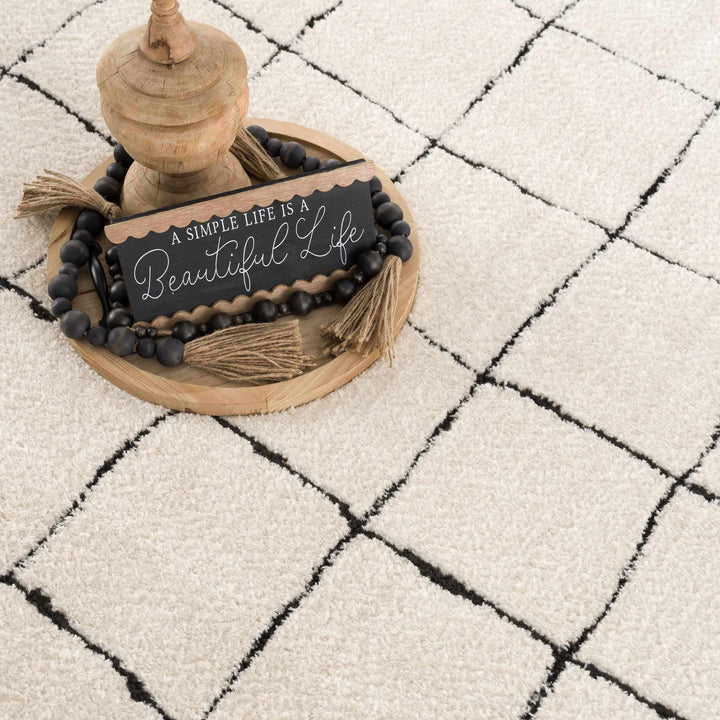 Modern Geometrical Beige and Black High Pile Area Rug - The Rug Decor